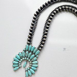 Squash Blossom Replica Natural Turquoise Necklace